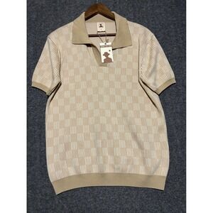 Dandy del mar polo shirt mens Large preppy collared tan cotton new